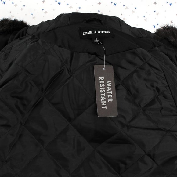 Water Resistant Faux Fur Hooded Jacket Black - Picture 9 of 10